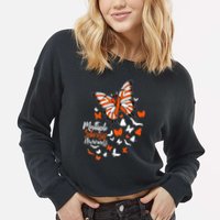 Multiple Sclerosis Awareness Butterfly Orange Ribbon  Cropped Pullover Crew