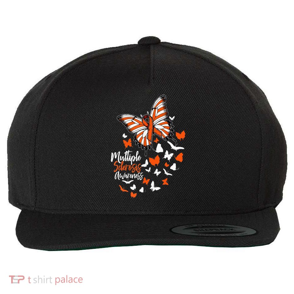 Multiple Sclerosis Awareness Butterfly Orange Ribbon  Wool Snapback Cap