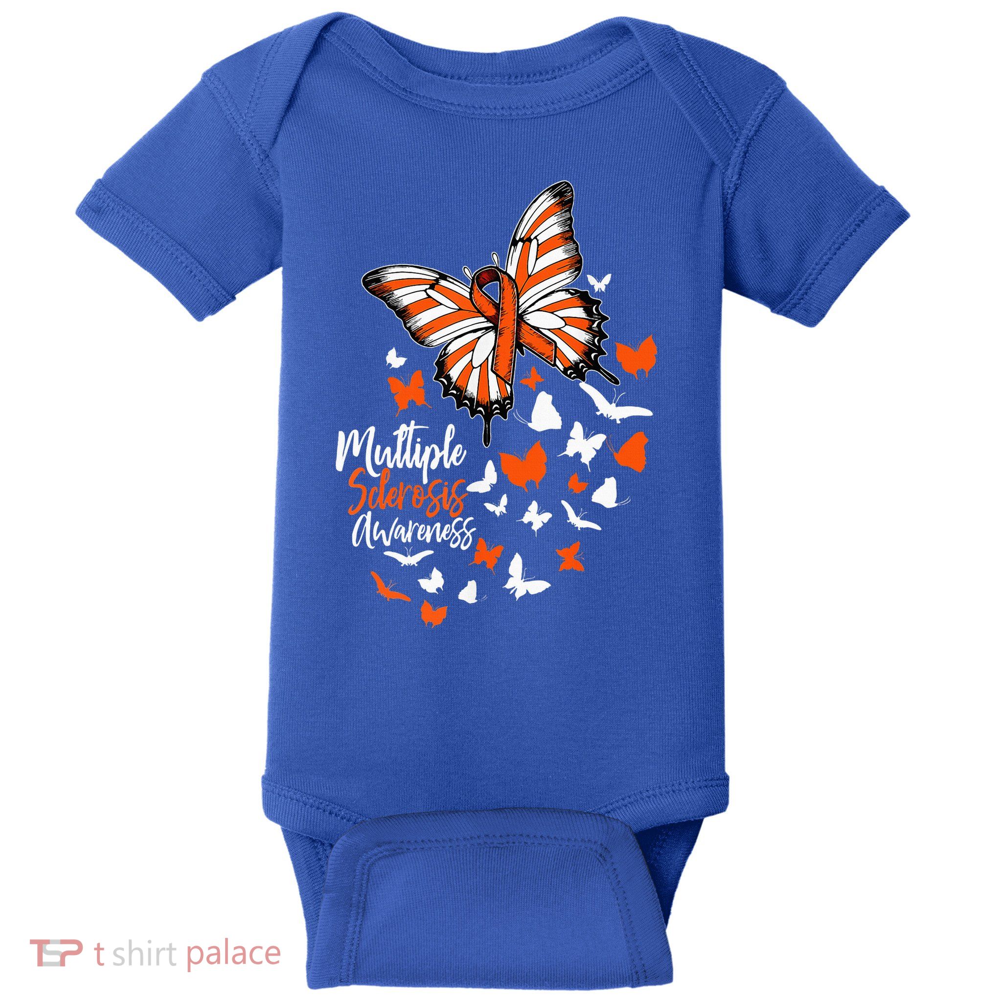 Multiple Sclerosis Awareness Butterfly Orange Ribbon  Baby Bodysuit