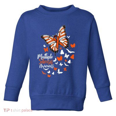 Multiple Sclerosis Awareness Butterfly Orange Ribbon  Toddler Sweatshirt
