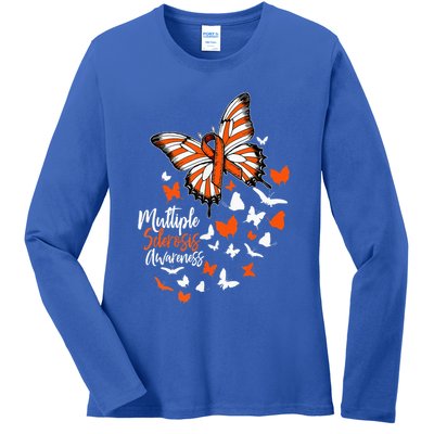 Multiple Sclerosis Awareness Butterfly Orange Ribbon  Ladies Long Sleeve Shirt