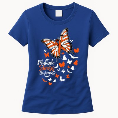 Multiple Sclerosis Awareness Butterfly Orange Ribbon  Womens T-Shirt
