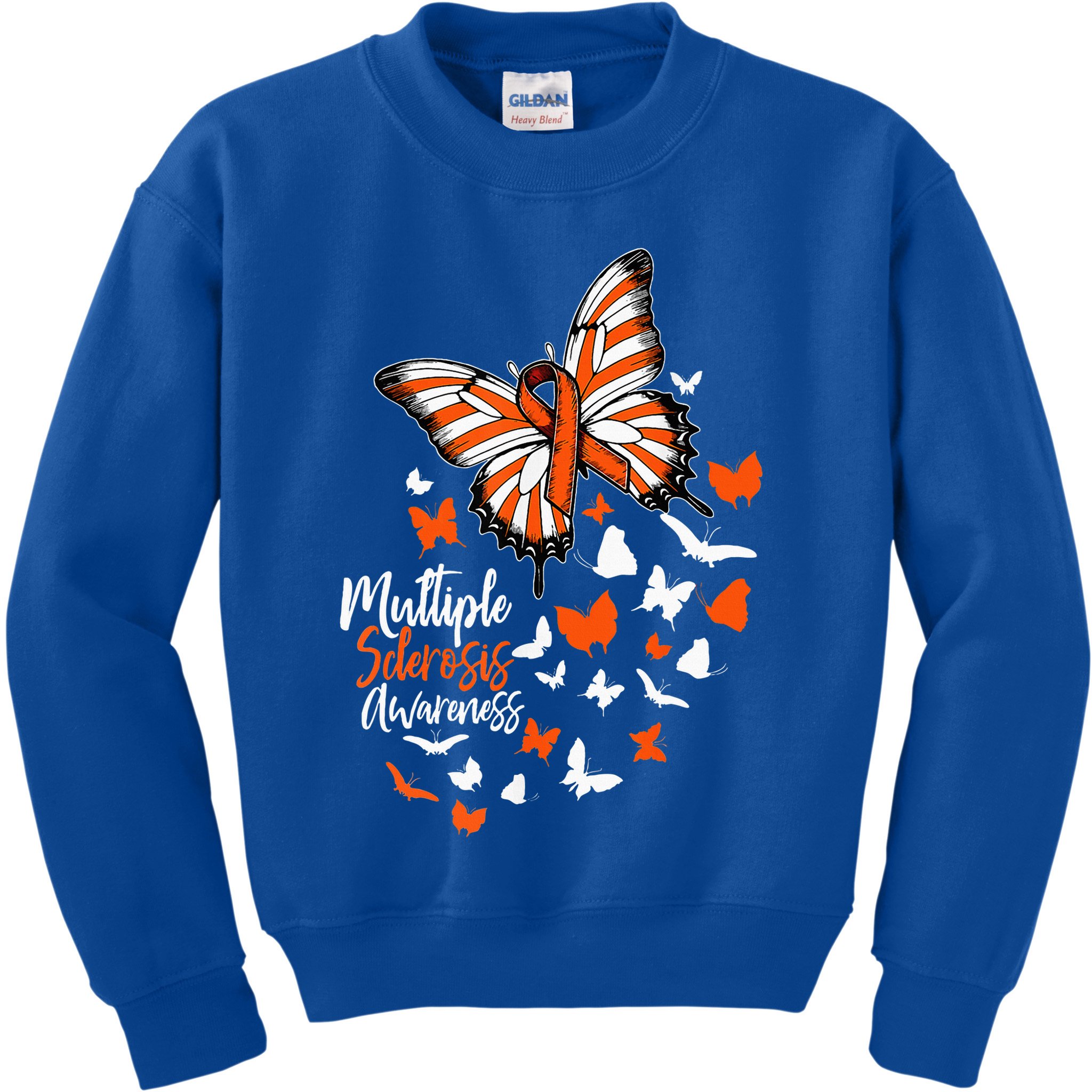 Multiple Sclerosis Awareness Butterfly Orange Ribbon  Kids Sweatshirt