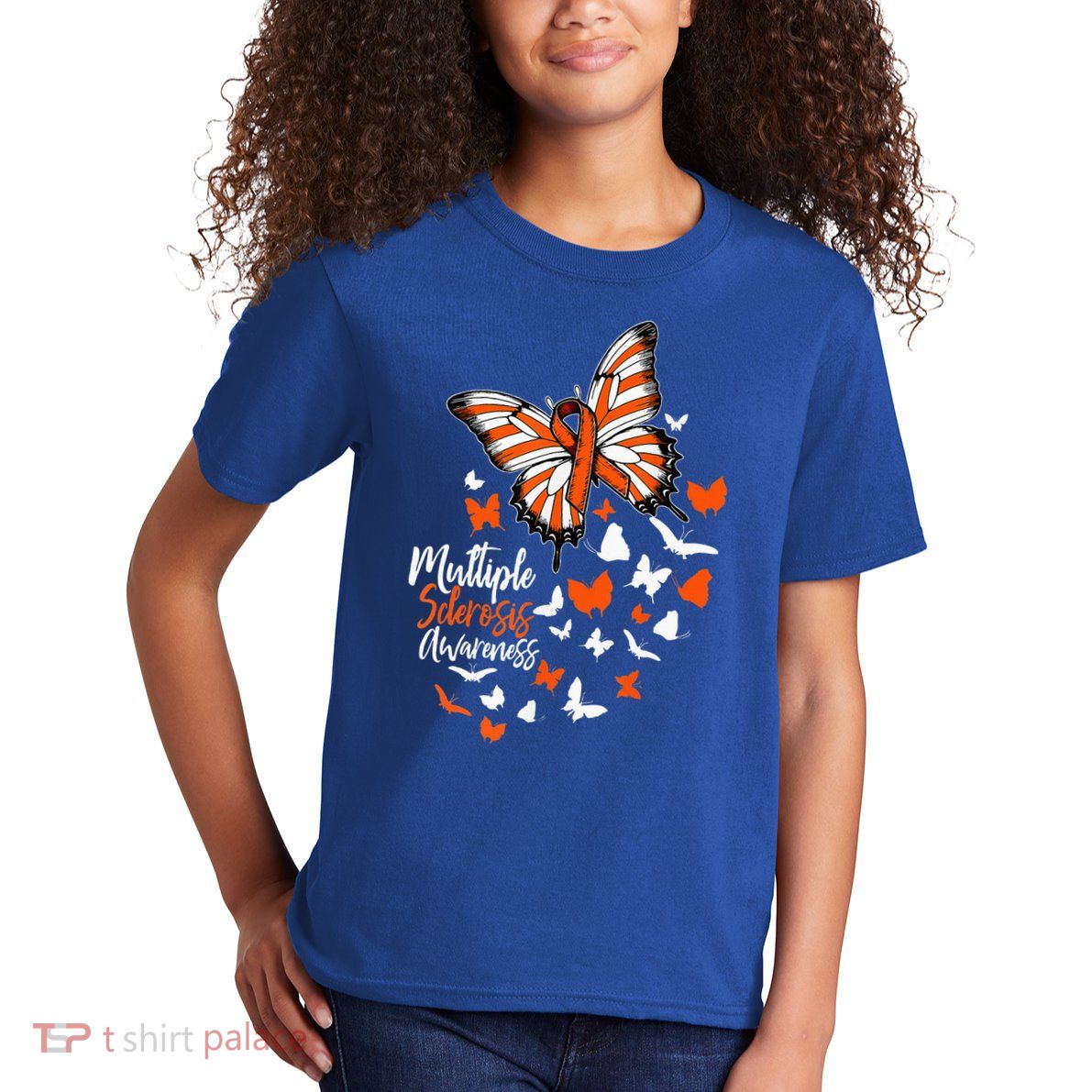 Multiple Sclerosis Awareness Butterfly Orange Ribbon  Kids T-Shirt