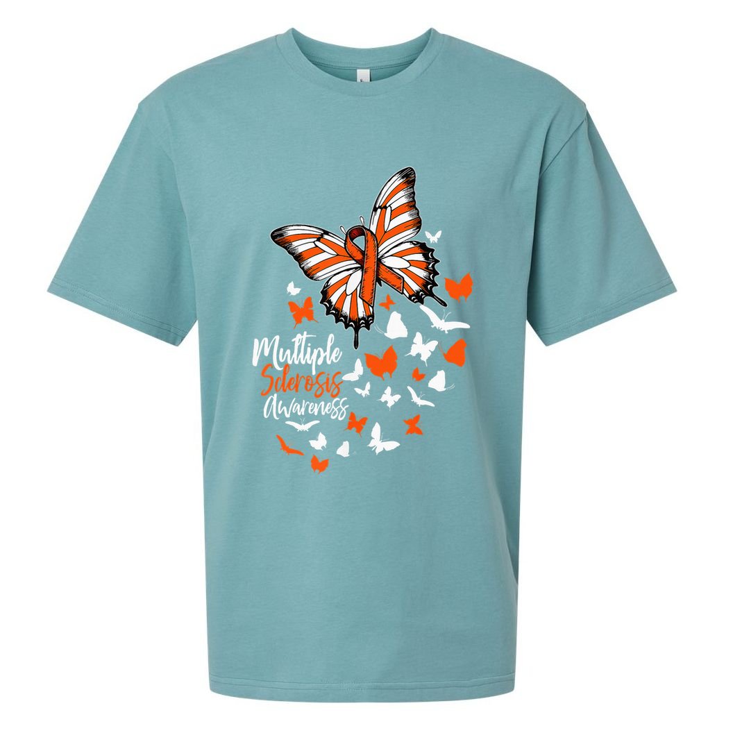 Multiple Sclerosis Awareness Butterfly Orange Ribbon  Sueded Cloud Jersey T-Shirt