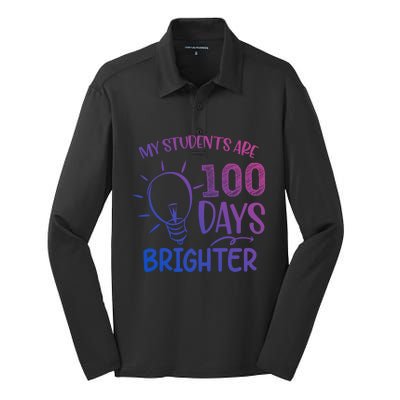 My Students Are 100 Days Brighter 100th Day School Teacher Great Gift Silk Touch Performance Long Sleeve Polo