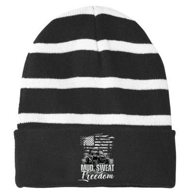 Mud Sweat And Freedom Patriotic American Offroad Sxs Utv Striped Beanie with Solid Band