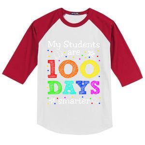 My Students Are 100 Days Smarter Funny Teacher Gift Kids Colorblock Raglan Jersey