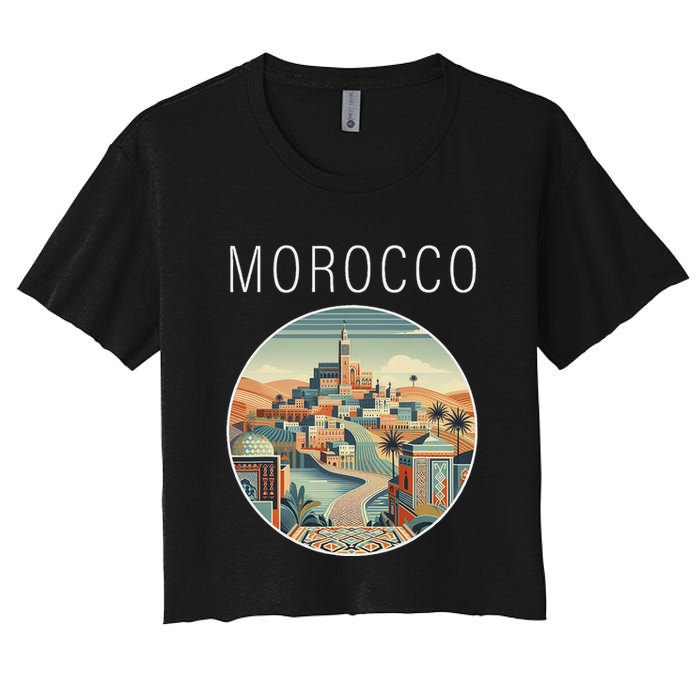 Morocco Scenery Art Deco Women's Crop Top Tee
