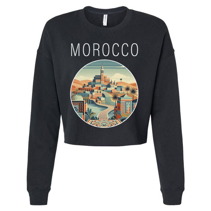 Morocco Scenery Art Deco Cropped Pullover Crew