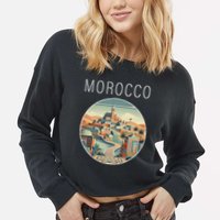 Morocco Scenery Art Deco Cropped Pullover Crew