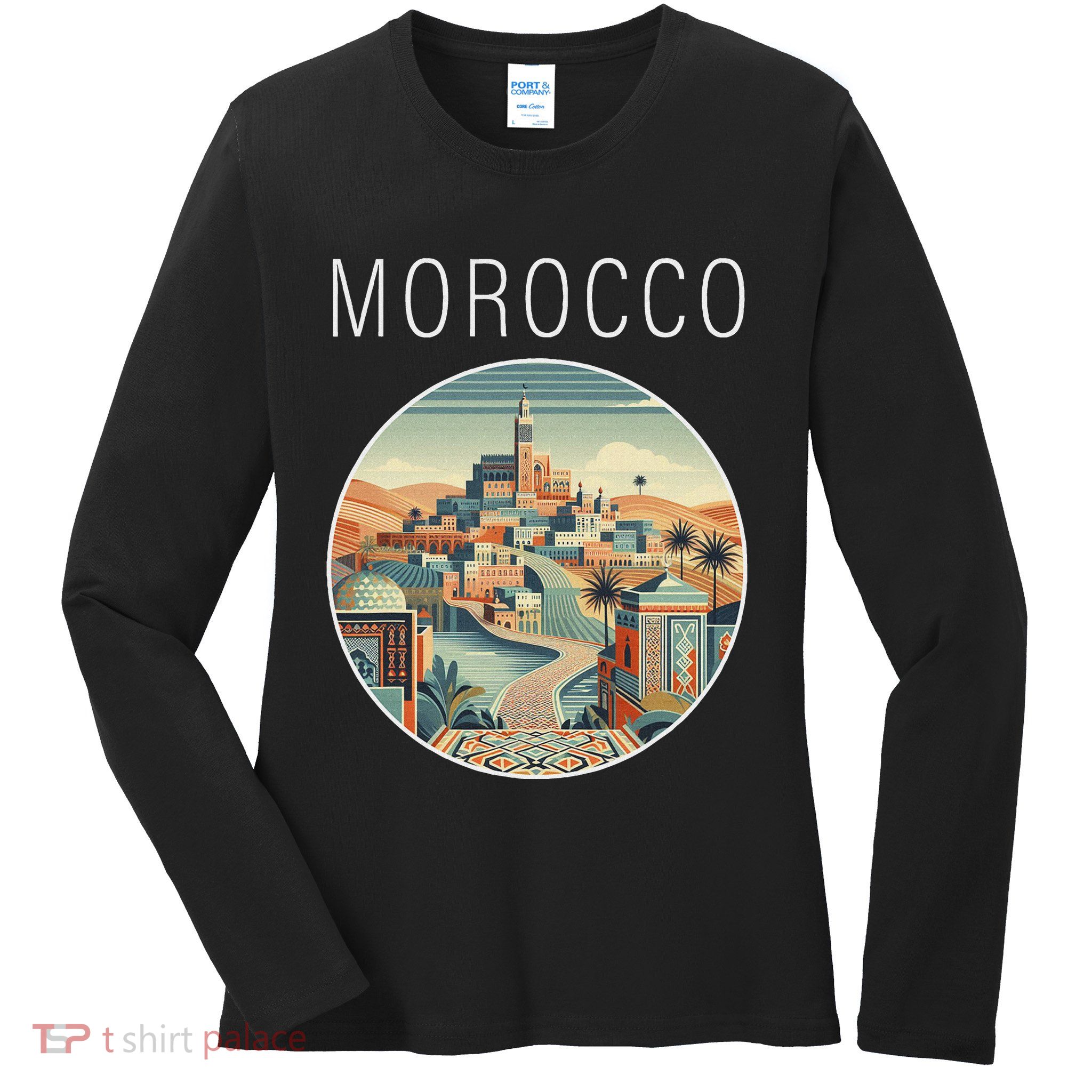 Morocco Scenery Art Deco Ladies Long Sleeve Shirt