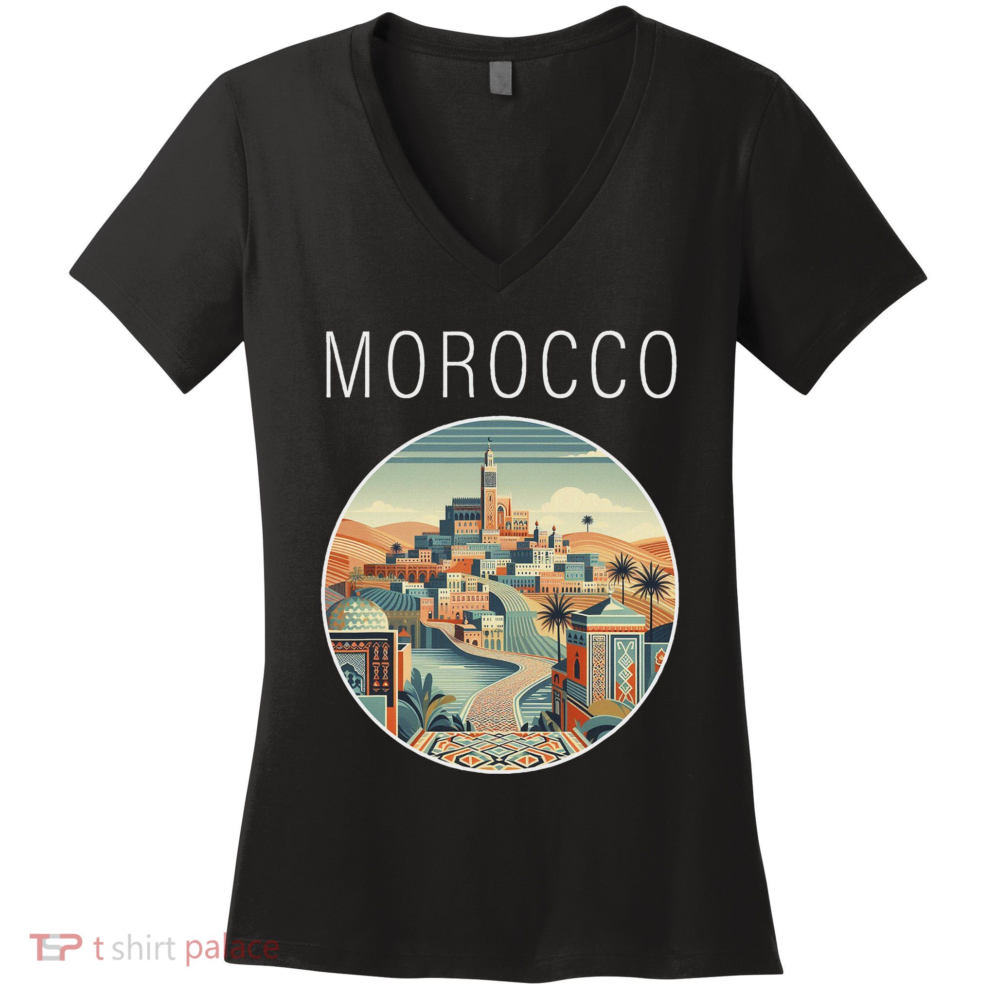 Morocco Scenery Art Deco Women's V-Neck T-Shirt