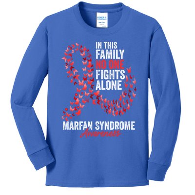 Marfan Syndrome Awareness Month Butterflies Red Ribbon Gift Kids Long Sleeve Shirt