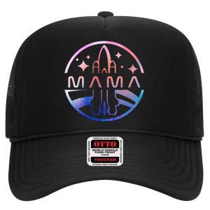 Mama Space Astronaut Rocket Birthday Party High Crown Mesh Back Trucker Hat