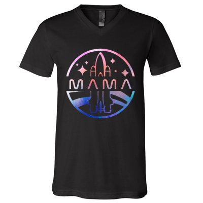 Mama Space Astronaut Rocket Birthday Party V-Neck T-Shirt