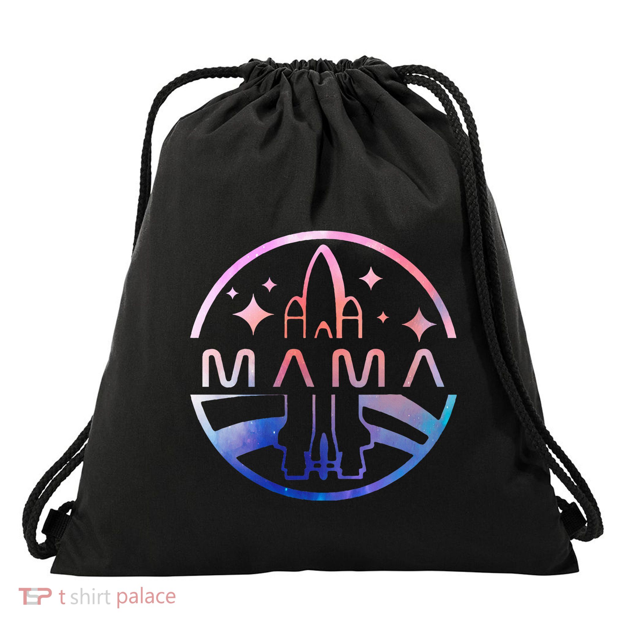 Mama Space Astronaut Rocket Birthday Party Drawstring Bag