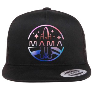 Mama Space Astronaut Rocket Birthday Party Flat Bill Trucker Hat