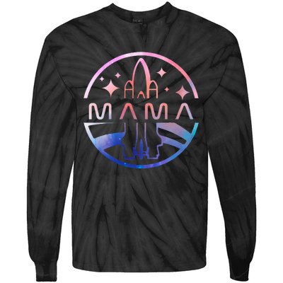 Mama Space Astronaut Rocket Birthday Party Tie-Dye Long Sleeve Shirt