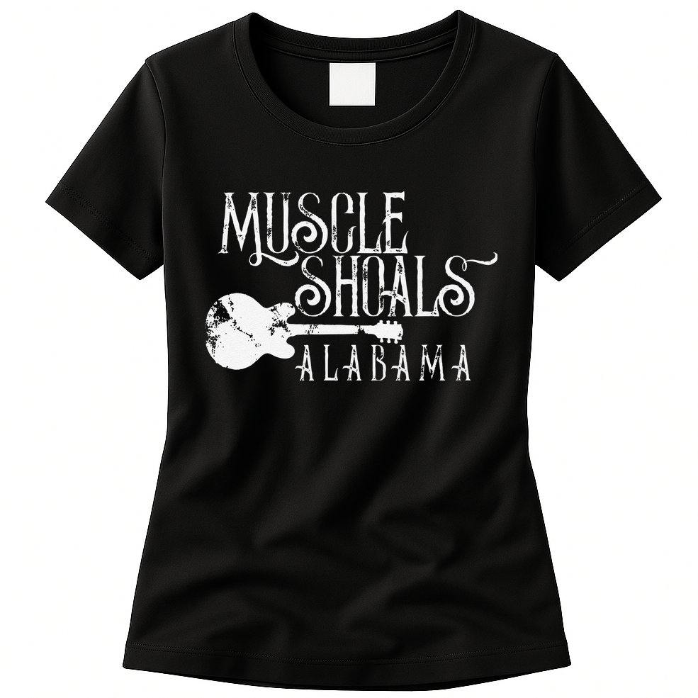 Muscle Shoals Alabama With Guitar Swampy Soul Music Fans Womens T-Shirt