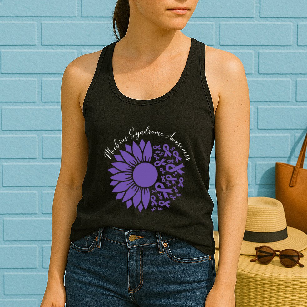 Moebius Syndrome Awareness Sunflower Purple Ribbon Support Gift Womens Tank Top