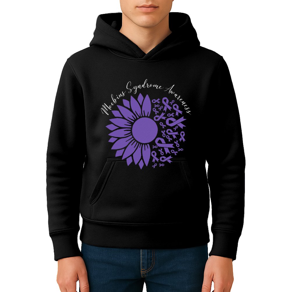 Moebius Syndrome Awareness Sunflower Purple Ribbon Support Gift Kids Hoodie