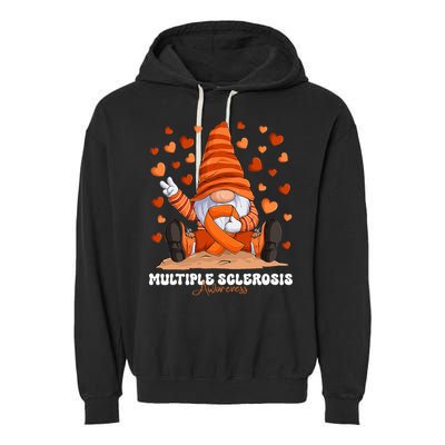 Multiple Sclerosis Awareness Month Orange Ribbon Gnome Garment-Dyed Fleece Hoodie