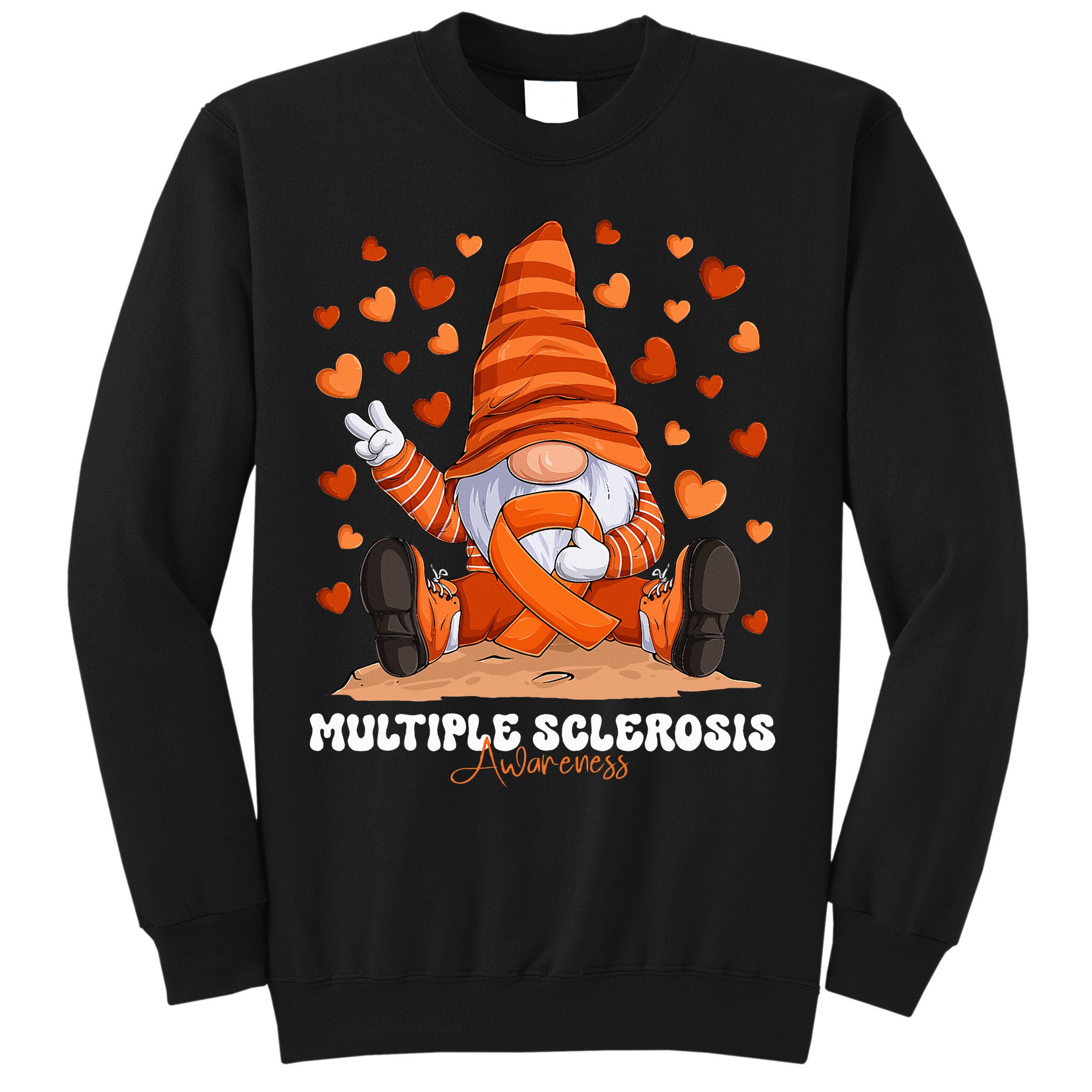 Multiple Sclerosis Awareness Month Orange Ribbon Gnome Sweatshirt