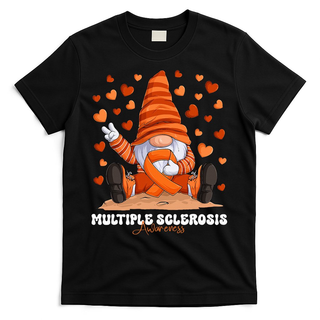 Multiple Sclerosis Awareness Month Orange Ribbon Gnome T-Shirt