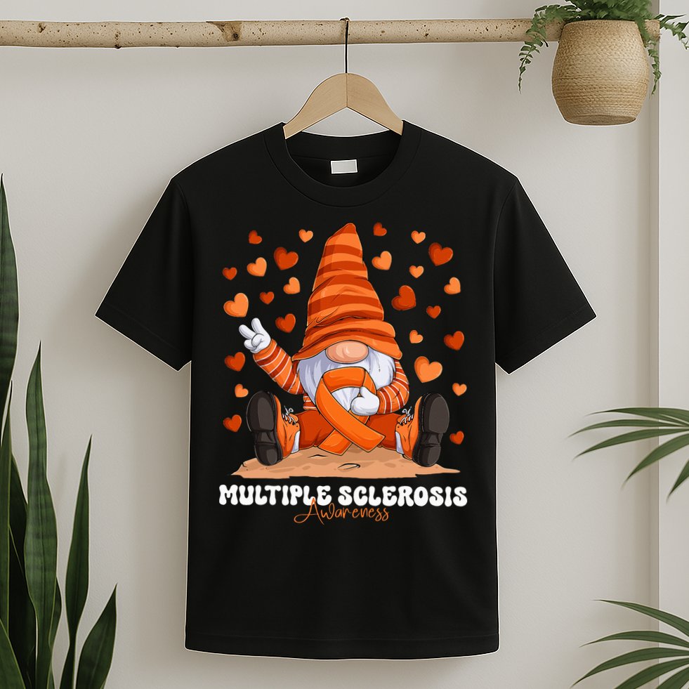 Multiple Sclerosis Awareness Month Orange Ribbon Gnome T-Shirt