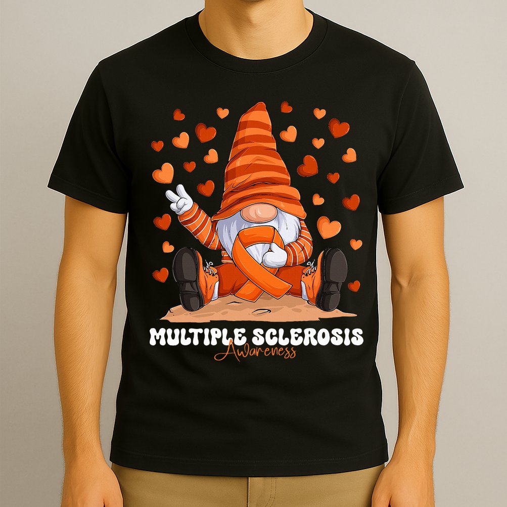 Multiple Sclerosis Awareness Month Orange Ribbon Gnome T-Shirt