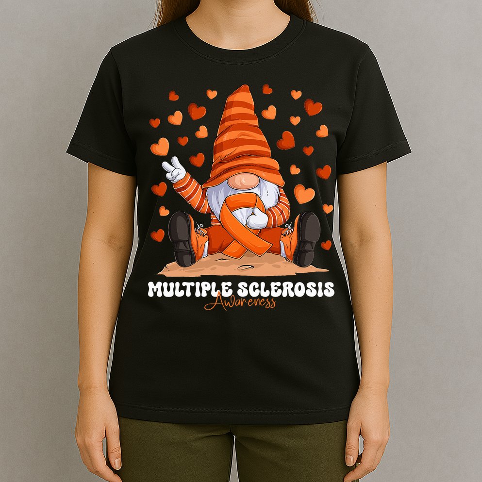 Multiple Sclerosis Awareness Month Orange Ribbon Gnome T-Shirt