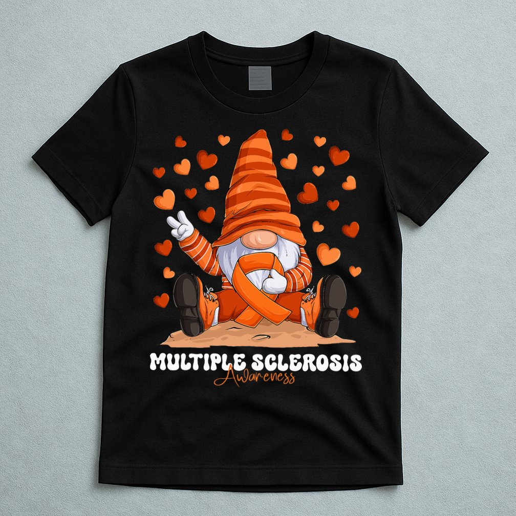 Multiple Sclerosis Awareness Month Orange Ribbon Gnome T-Shirt