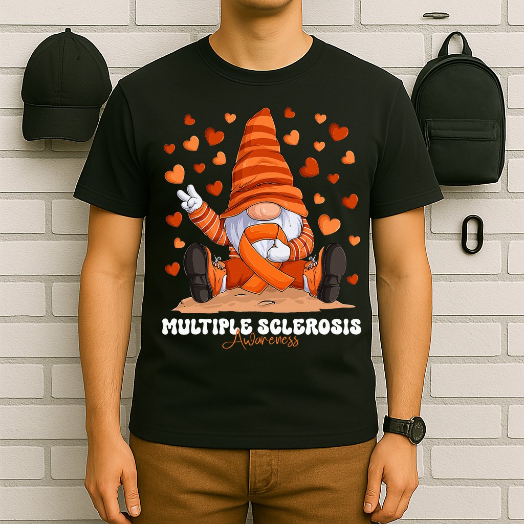 Multiple Sclerosis Awareness Month Orange Ribbon Gnome T-Shirt