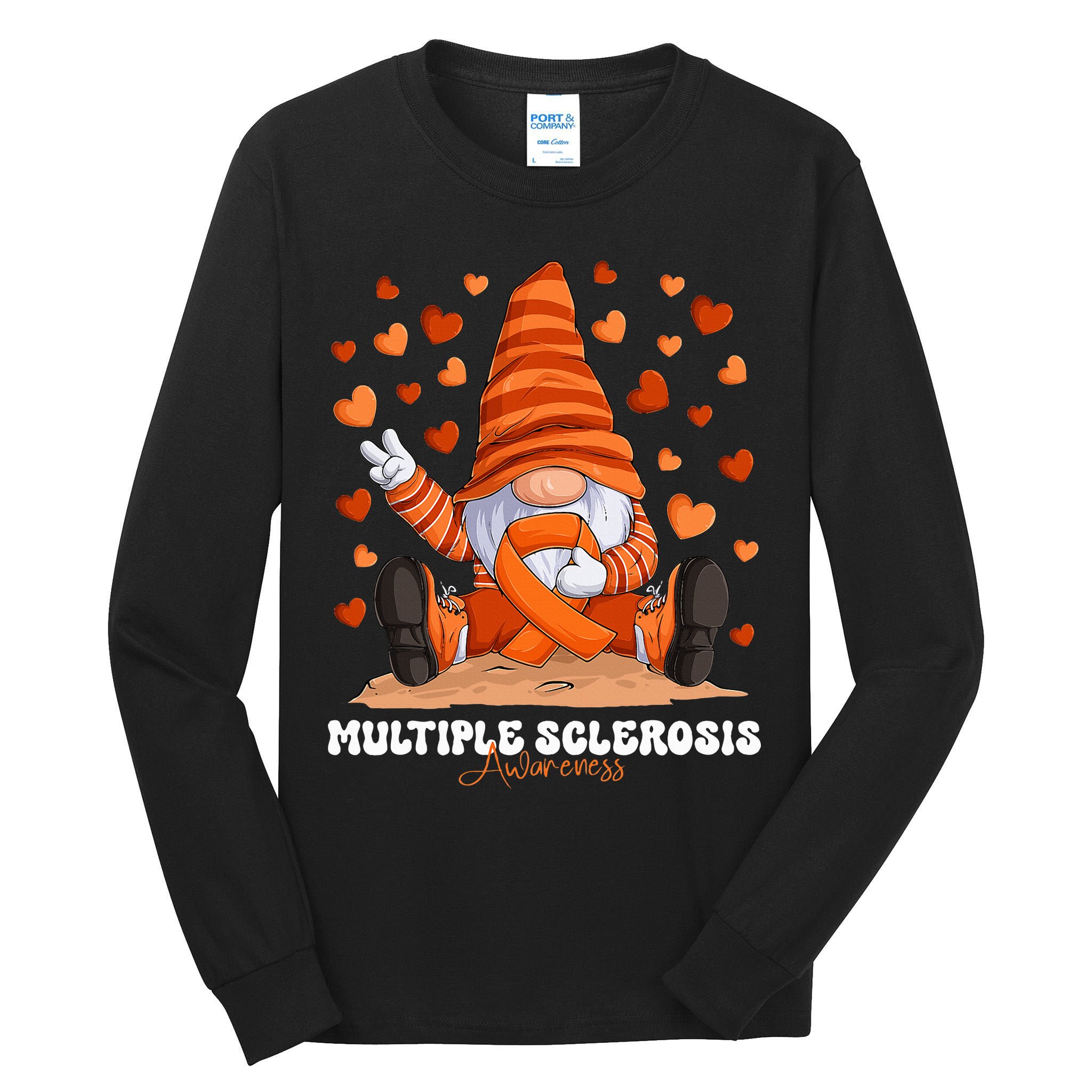 Multiple Sclerosis Awareness Month Orange Ribbon Gnome Tall Long Sleeve T-Shirt