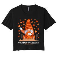 Multiple Sclerosis Awareness Month Orange Ribbon Gnome Women's Crop Top Tee