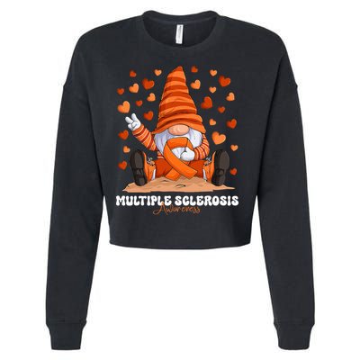 Multiple Sclerosis Awareness Month Orange Ribbon Gnome Cropped Pullover Crew