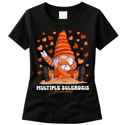Multiple Sclerosis Awareness Month Orange Ribbon Gnome Womens T-Shirt