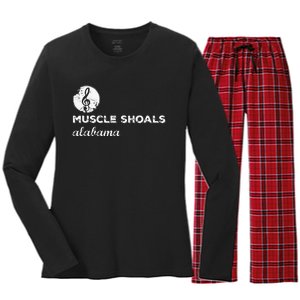 Muscle Shoals Alabama AL Distressed Grunge Text Music City Women's Long Sleeve Flannel Pajama Set 