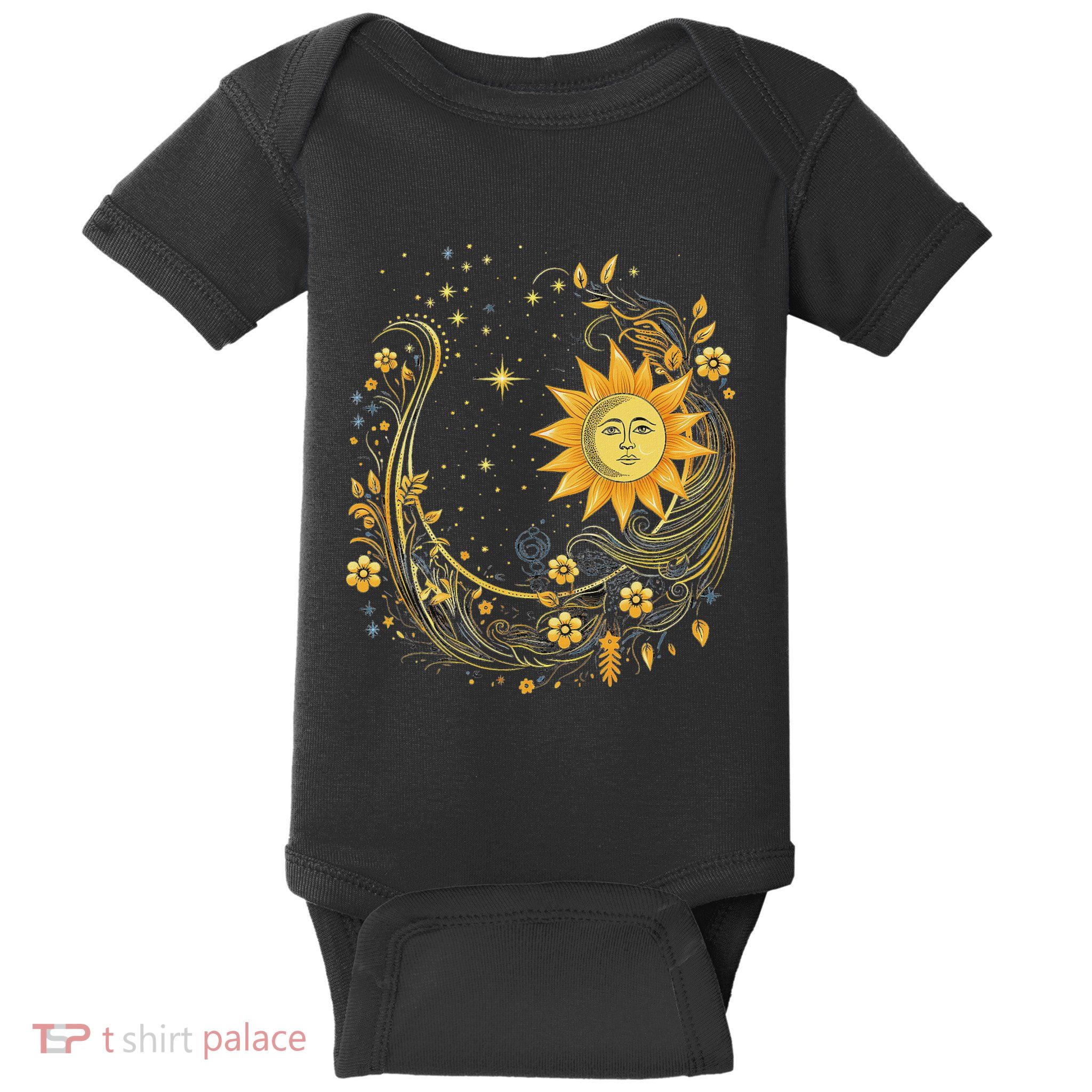 Mystic Sun And Moon Woman Mystical Flowers Aesthetic Baby Bodysuit