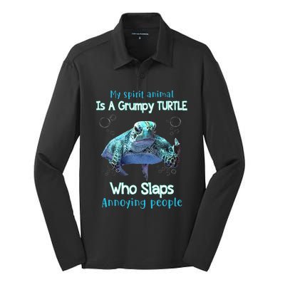 My Spirit Animal Is Grumpy Turtle Who Slaps Annoying People Silk Touch Performance Long Sleeve Polo