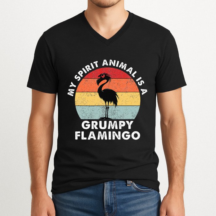My Spirit Animal Is A Grumpy Flamingo V-Neck T-Shirt