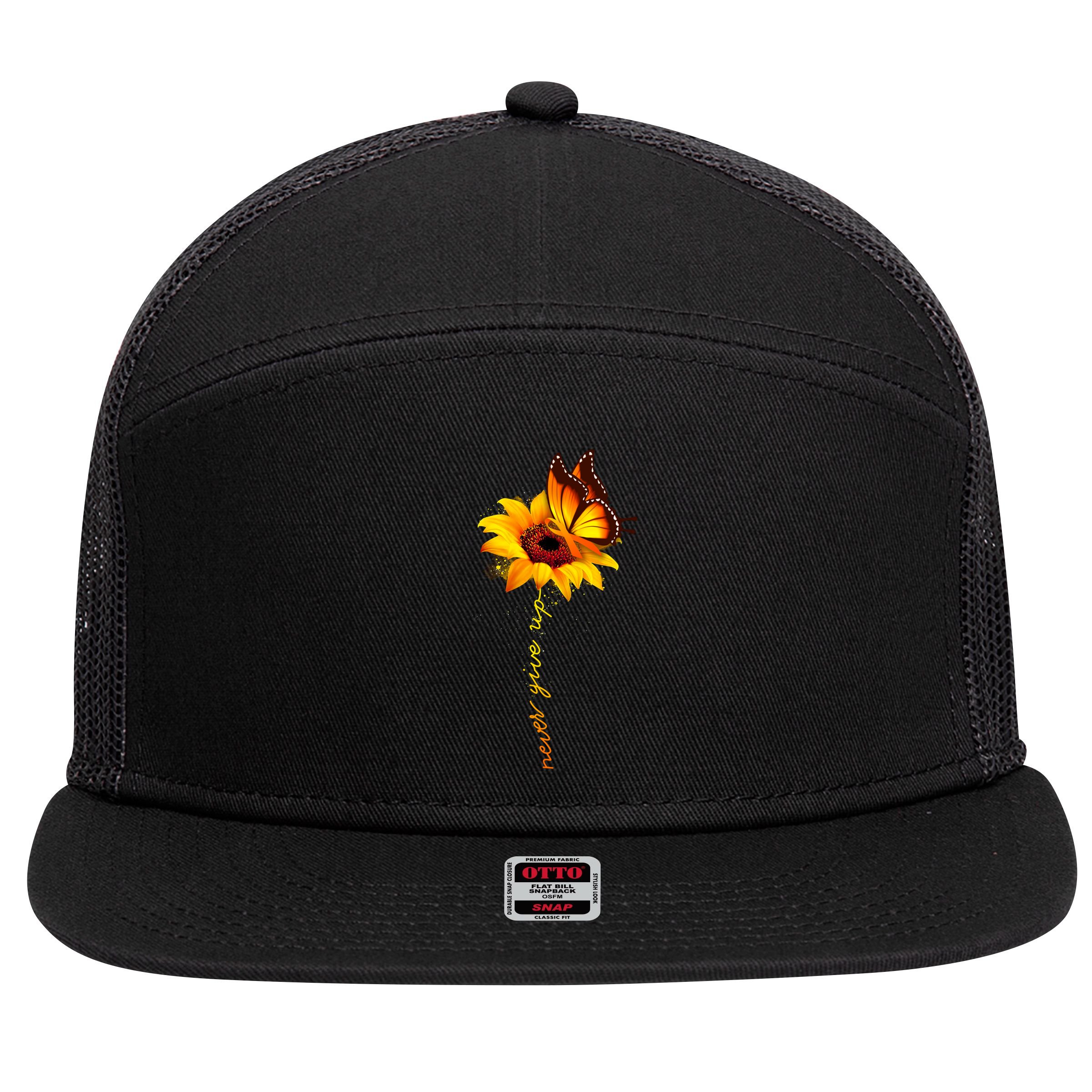 Multiple Sclerosis Awareness Sunflower Butterfly 7 Panel Mesh Trucker Snapback Hat