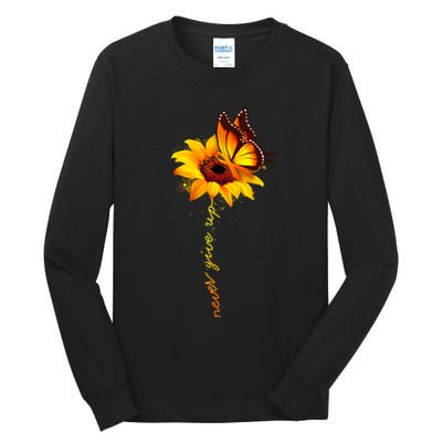 Multiple Sclerosis Awareness Sunflower Butterfly Tall Long Sleeve T-Shirt