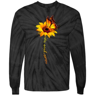 Multiple Sclerosis Awareness Sunflower Butterfly Tie-Dye Long Sleeve Shirt