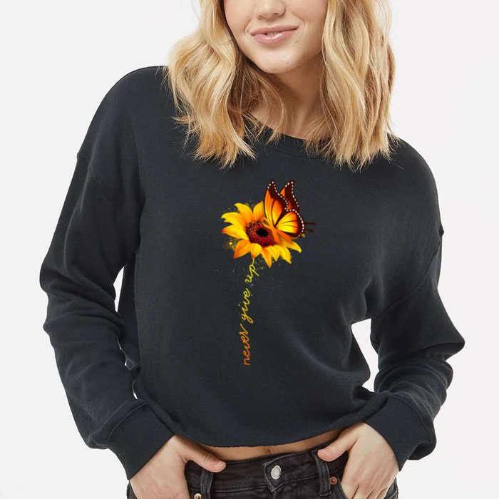 Multiple Sclerosis Awareness Sunflower Butterfly Cropped Pullover Crew