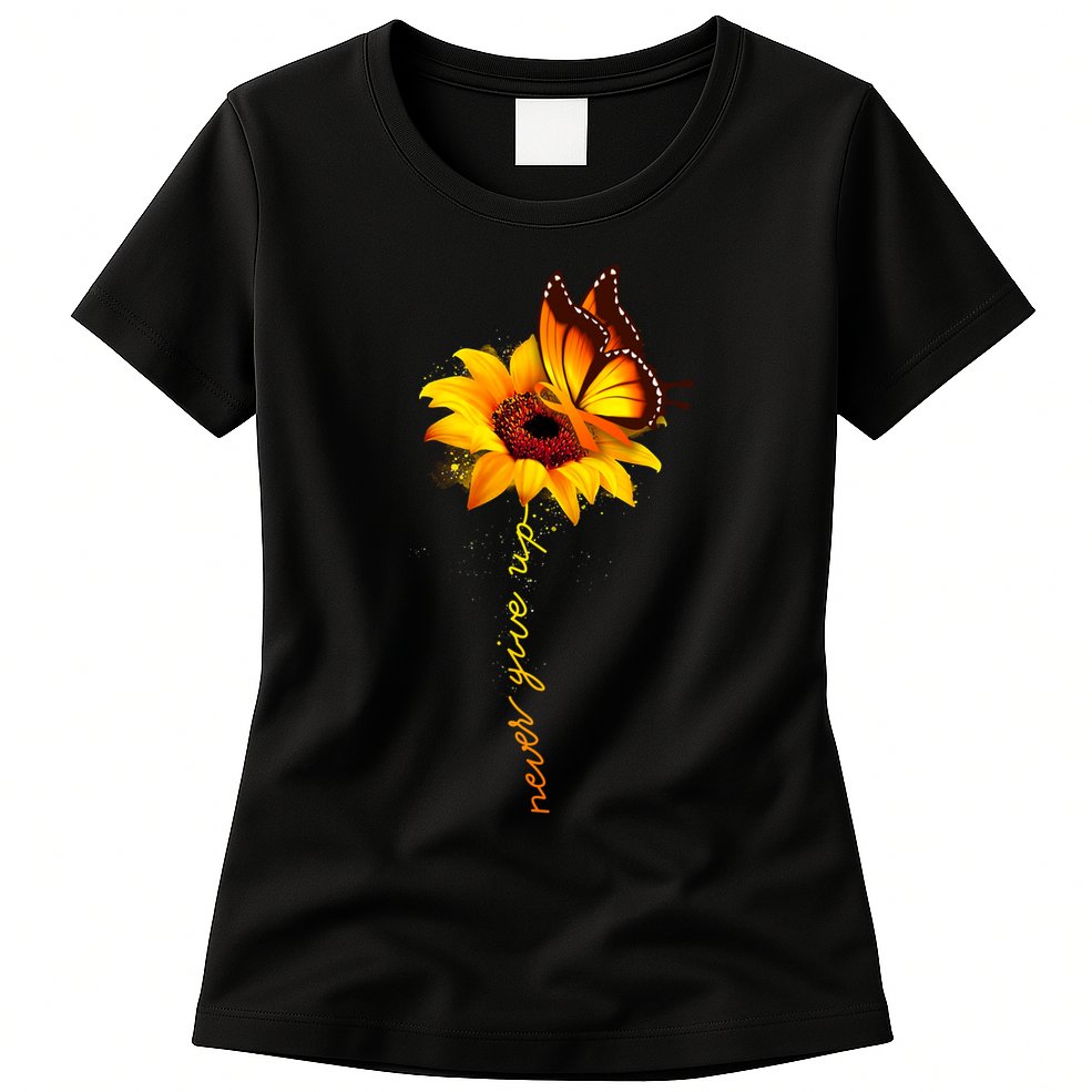 Multiple Sclerosis Awareness Sunflower Butterfly Womens T-Shirt