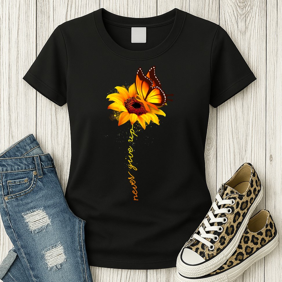 Multiple Sclerosis Awareness Sunflower Butterfly Womens T-Shirt