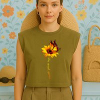 Multiple Sclerosis Awareness Sunflower Butterfly Garment-Dyed Women's Muscle Tee