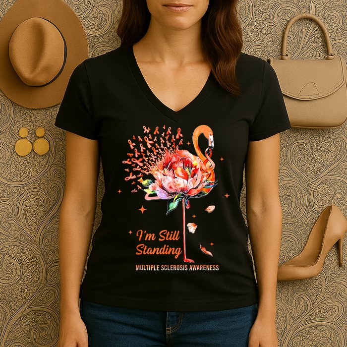 Multiple Sclerosis Awareness, I’m Still Standing MS Warrior Women's V-Neck T-Shirt